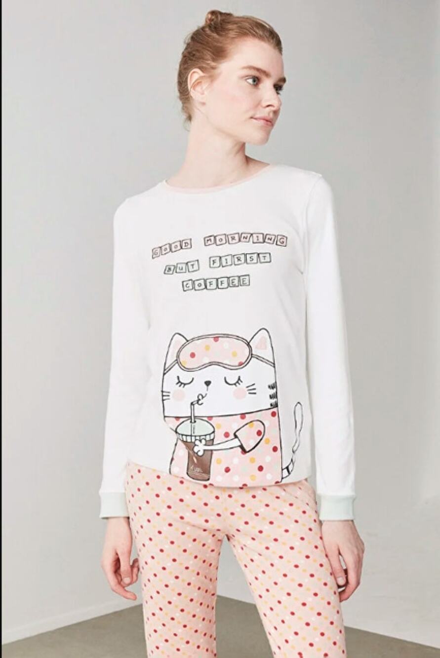 NWT Coffee First Cat Pajama Set M